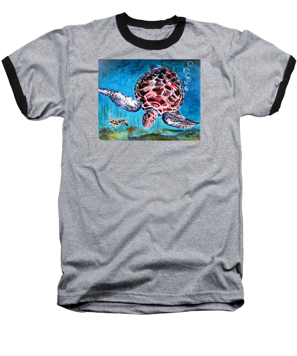 Turtle Baseball T-Shirt featuring the painting Descent by Richard Jules