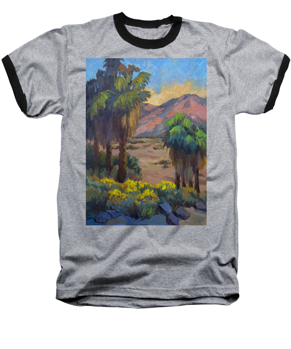 Indian Canyons Baseball T-Shirt featuring the painting Desert Marigolds at Andreas Canyon by Diane McClary