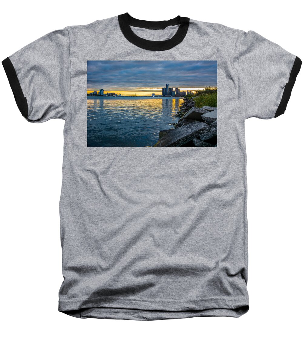 Detroit Baseball T-Shirt featuring the photograph Detroit Sunset by Pravin Sitaraman