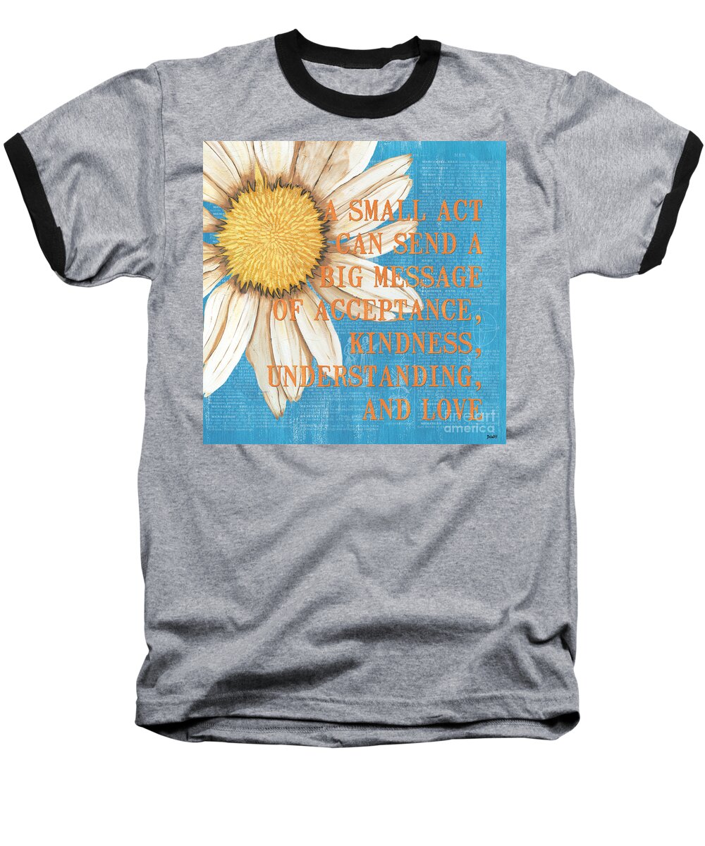 Daisy Baseball T-Shirt featuring the painting Dictionary Florals 4 by Debbie DeWitt