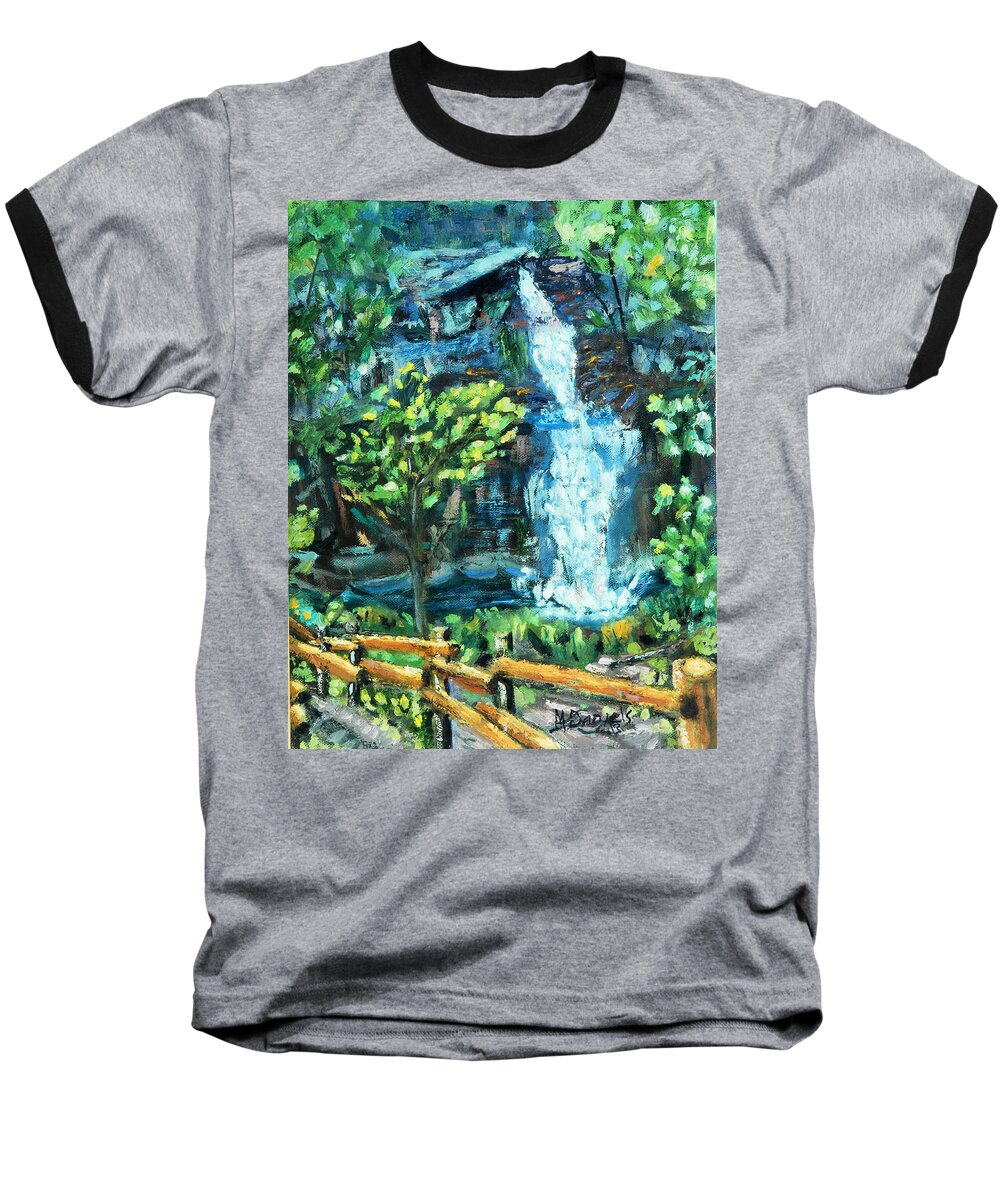 Water Tree Rock Path Pool Mountain Creek Nature Hike Baseball T-Shirt featuring the painting Dingman Falls Eastern Pennsylvania by Michael Daniels