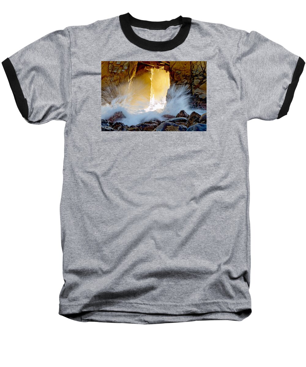 Pheiffer Beach Baseball T-Shirt featuring the photograph Doorway To The Pacific Ocean by Her Arts Desire