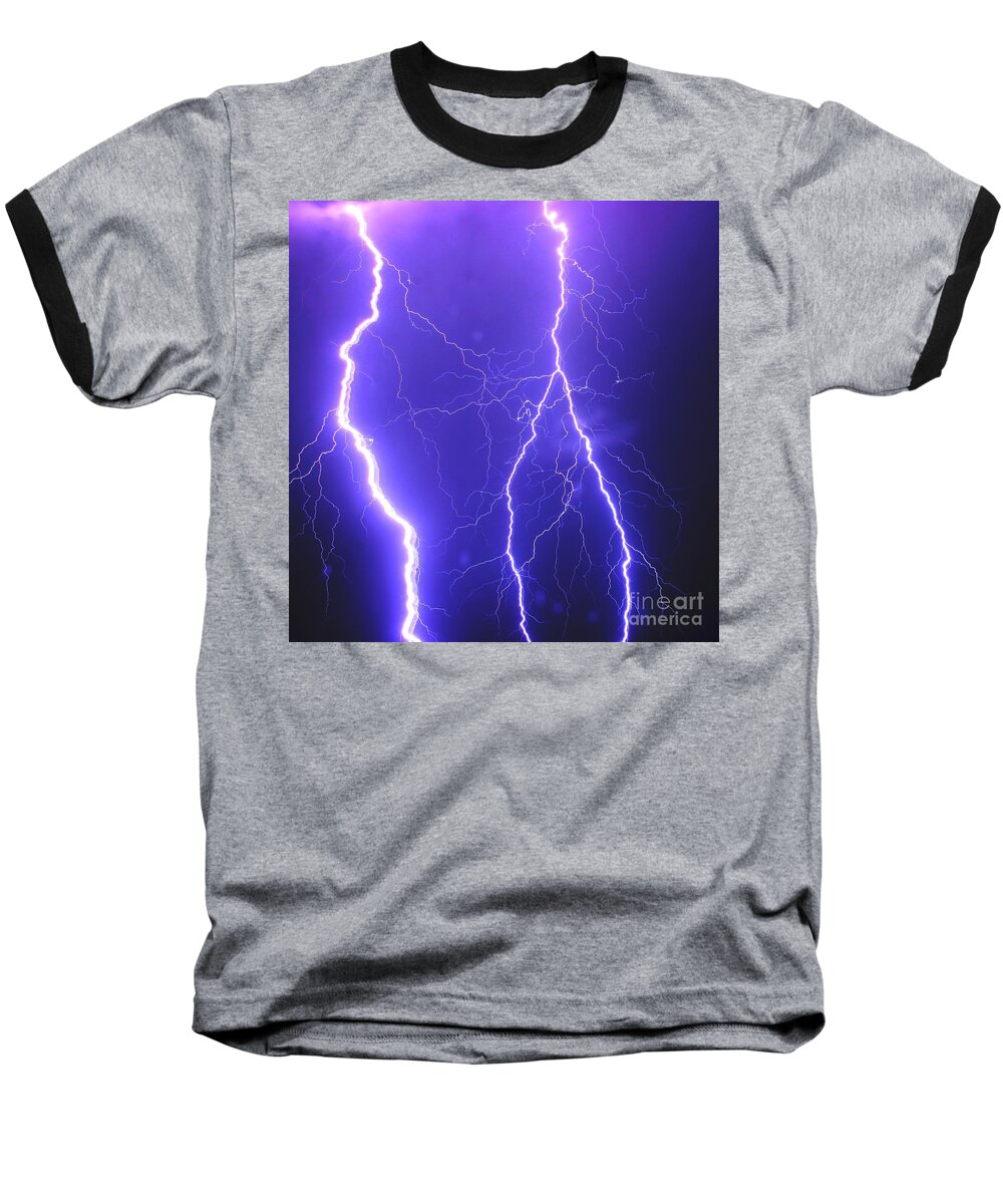 Baseball T-Shirt featuring the photograph Double Triple Blue Lightning by Michael Tidwell
