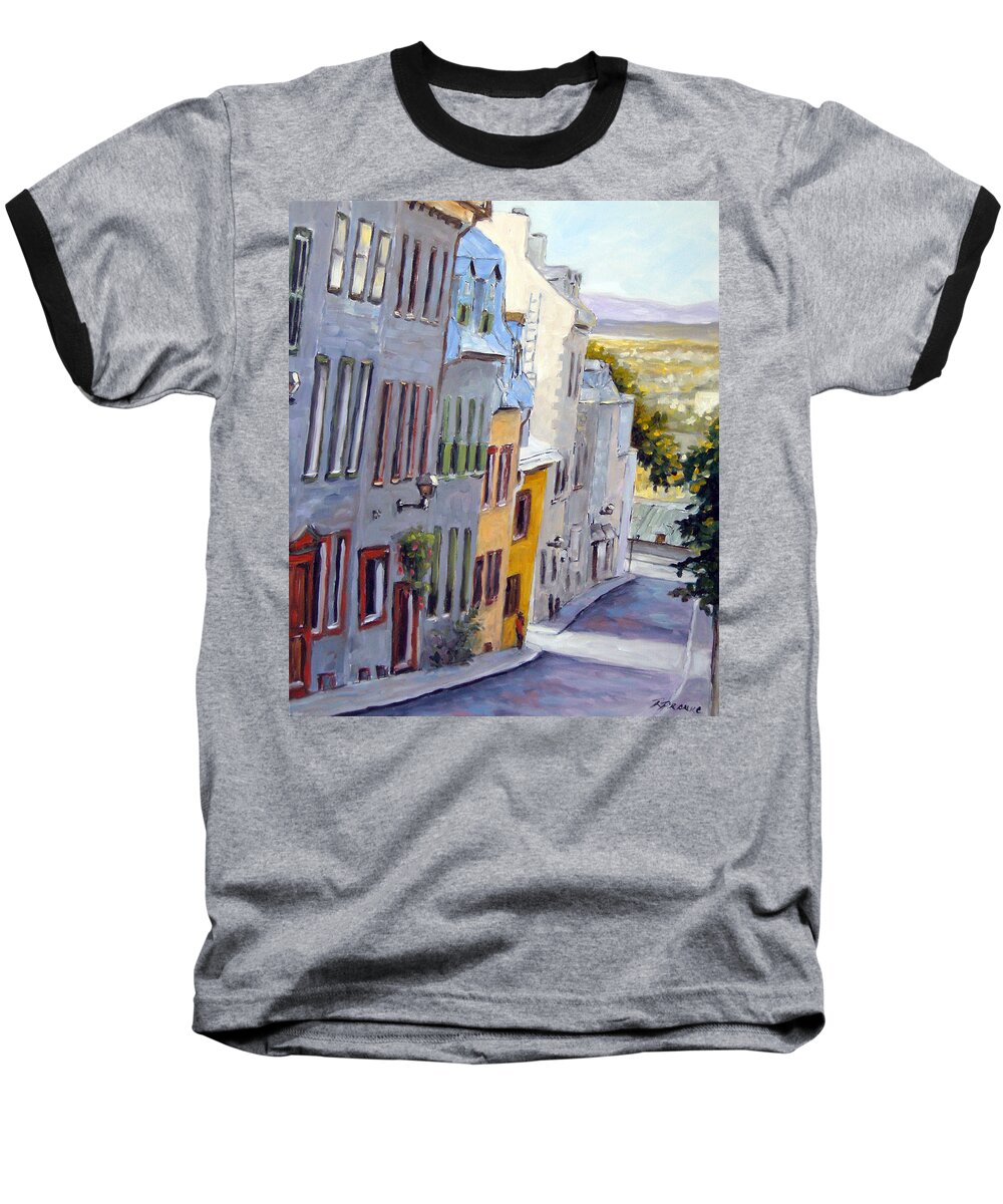 Urban Baseball T-Shirt featuring the painting Down The Hill Old Quebec City by Richard T Pranke