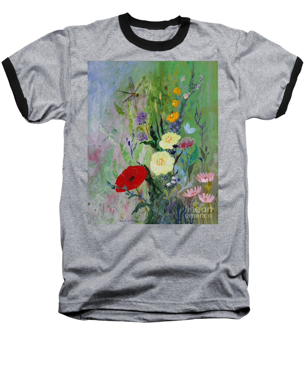 Dragonflies Baseball T-Shirt featuring the painting Dragonflies Dancing by Robin Pedrero