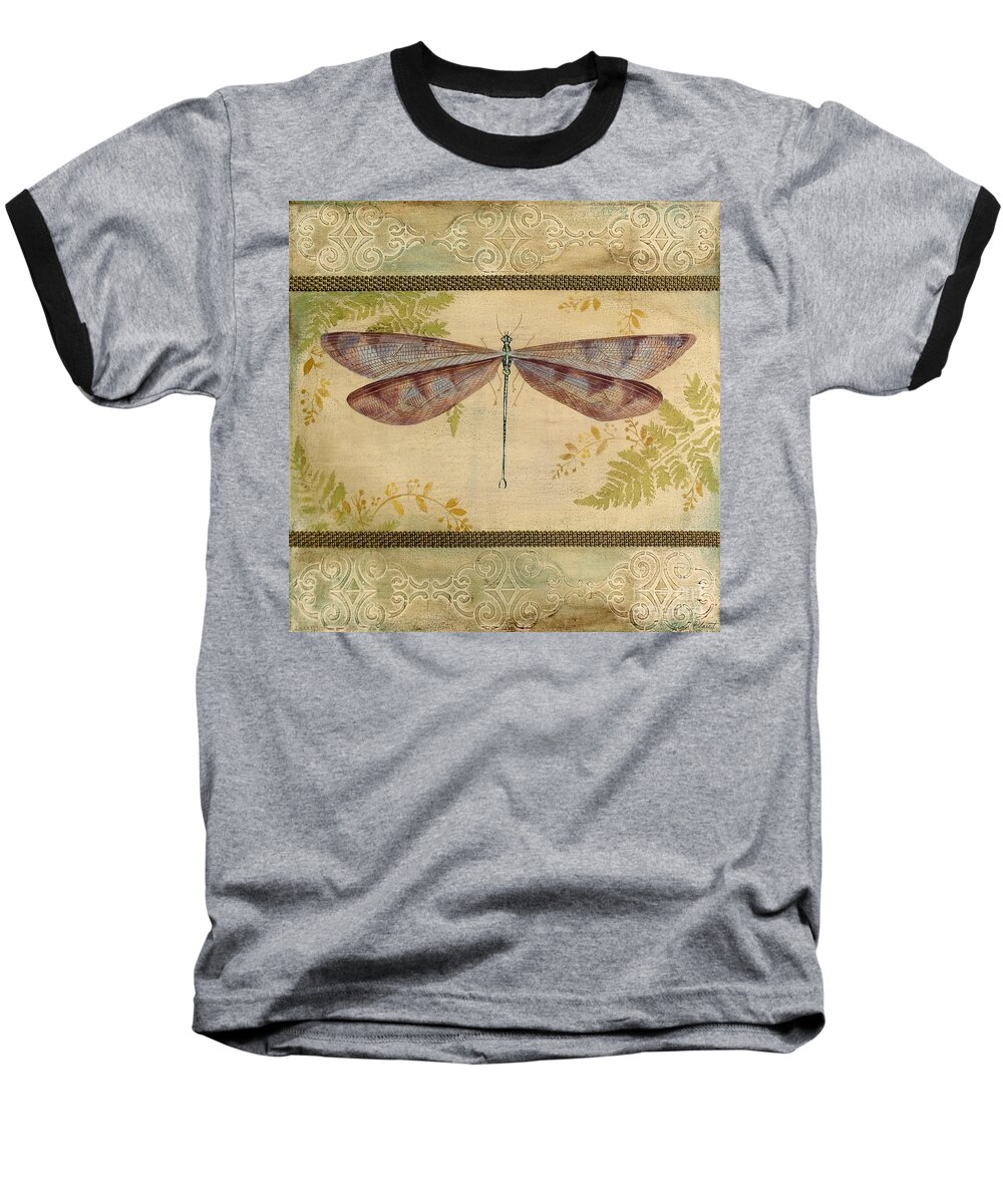 Acrylic Painting Baseball T-Shirt featuring the painting Dragonfly Among the Ferns-3 by Jean Plout