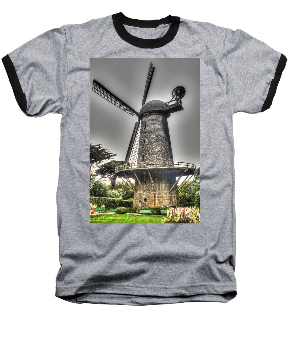 Queen Wilhelmina Baseball T-Shirt featuring the photograph Dutch Windmill and Tulip Garden by SC Heffner