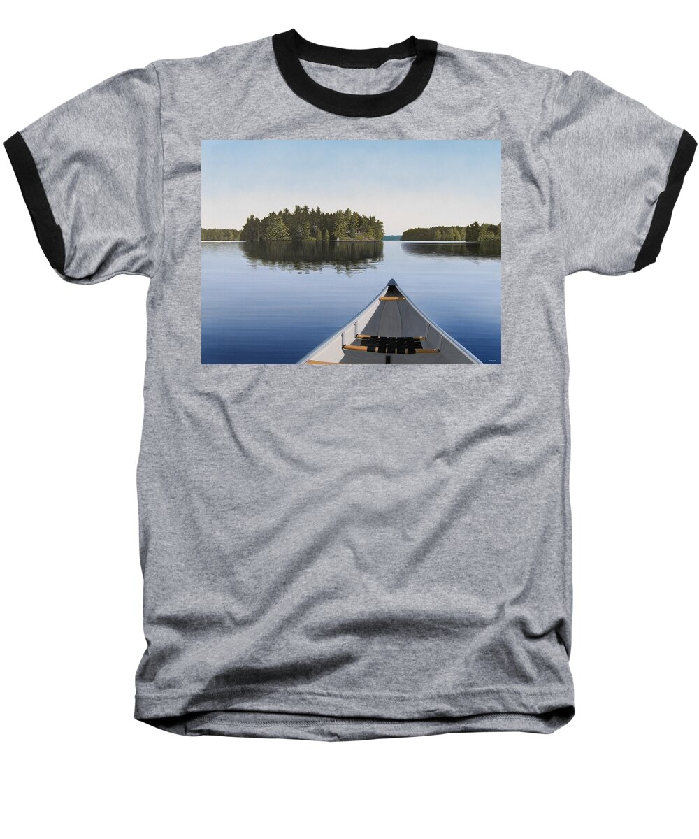 #faatoppicks Baseball T-Shirt featuring the painting Early Evening Paddle by Kenneth M Kirsch