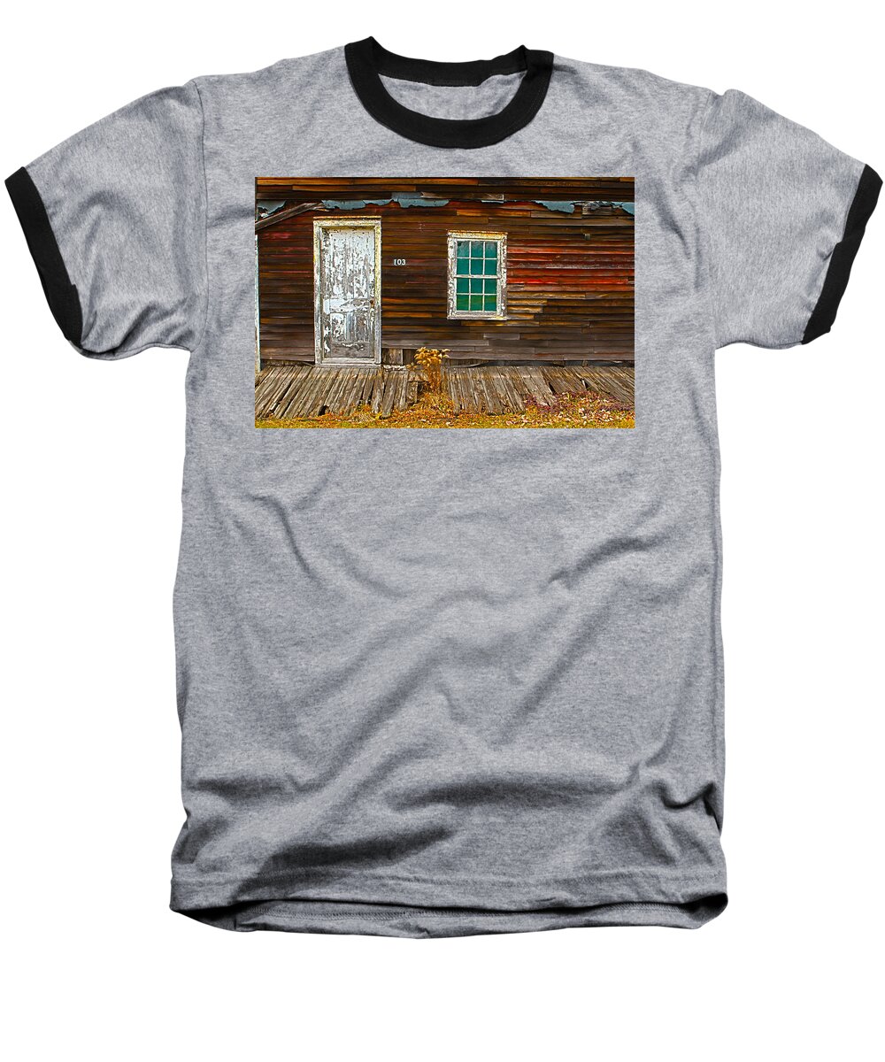 Mine Cabin Baseball T-Shirt featuring the photograph Eckley Reflection by Jeff Kurtz