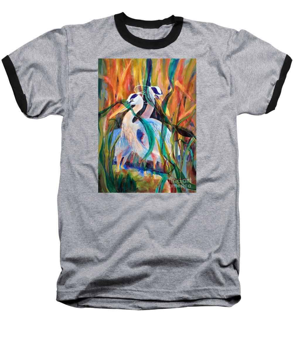 Paintings Baseball T-Shirt featuring the painting Egrets in Red 2      by Kathy Braud