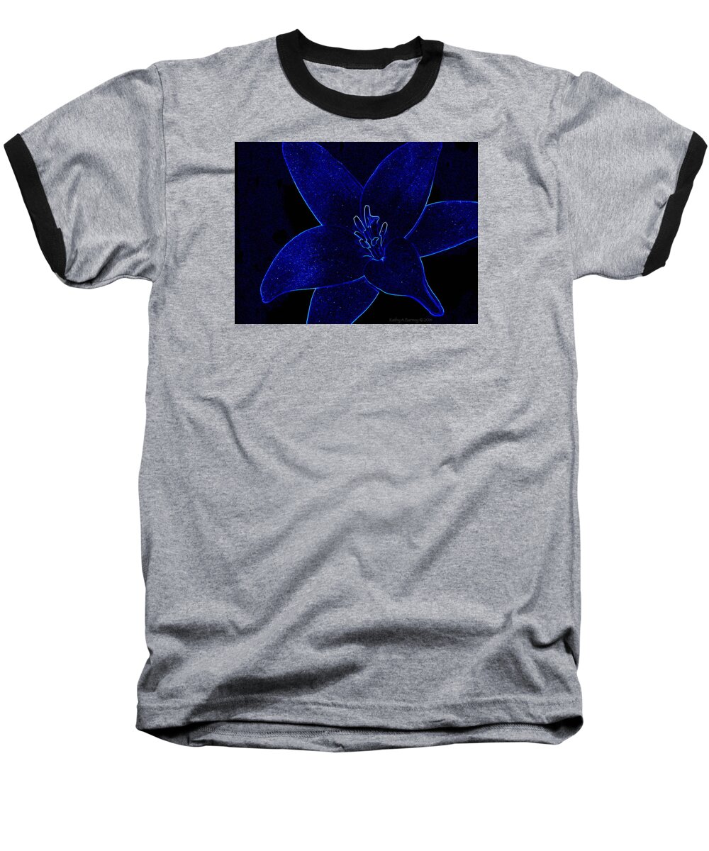 Electric Blue Baseball T-Shirt featuring the photograph Electric Blue Lily by Kathy Barney
