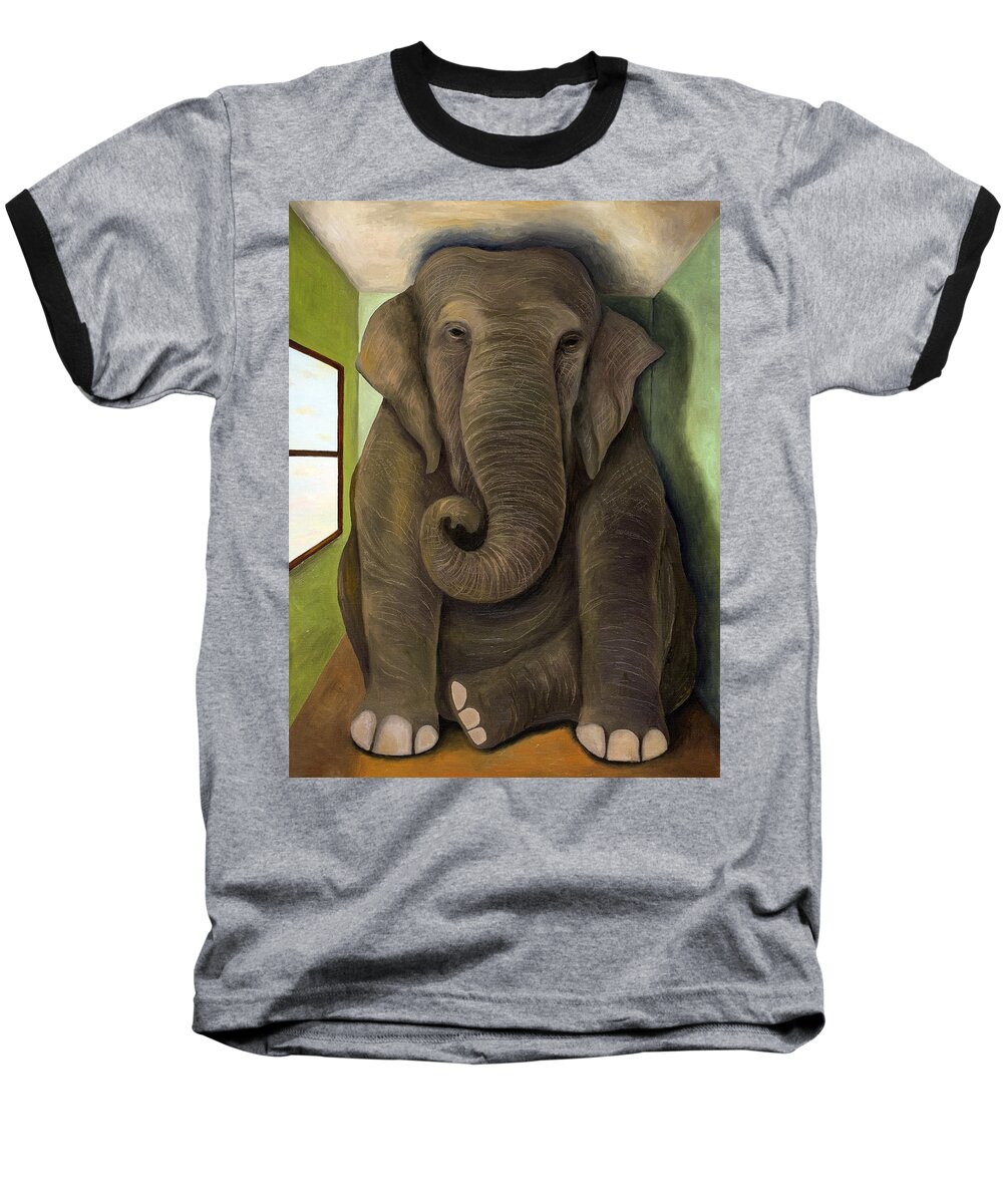 Elephant Baseball T-Shirt featuring the painting Elephant In The Room WIP by Leah Saulnier The Painting Maniac