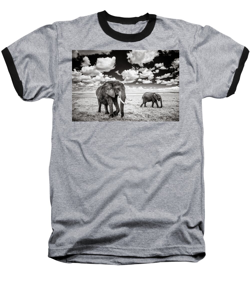 Africa Baseball T-Shirt featuring the photograph Elephants and Clouds by Mike Gaudaur