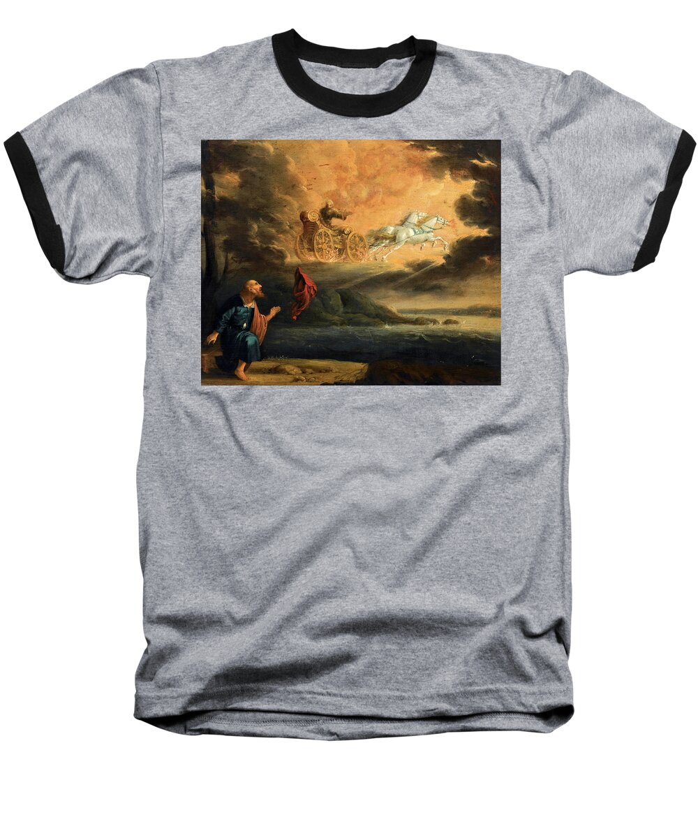Pieter Symonsz Potter Baseball T-Shirt featuring the painting Elijah taken up into Heaven in the Chariot of Fire by Pieter Symonsz Potter