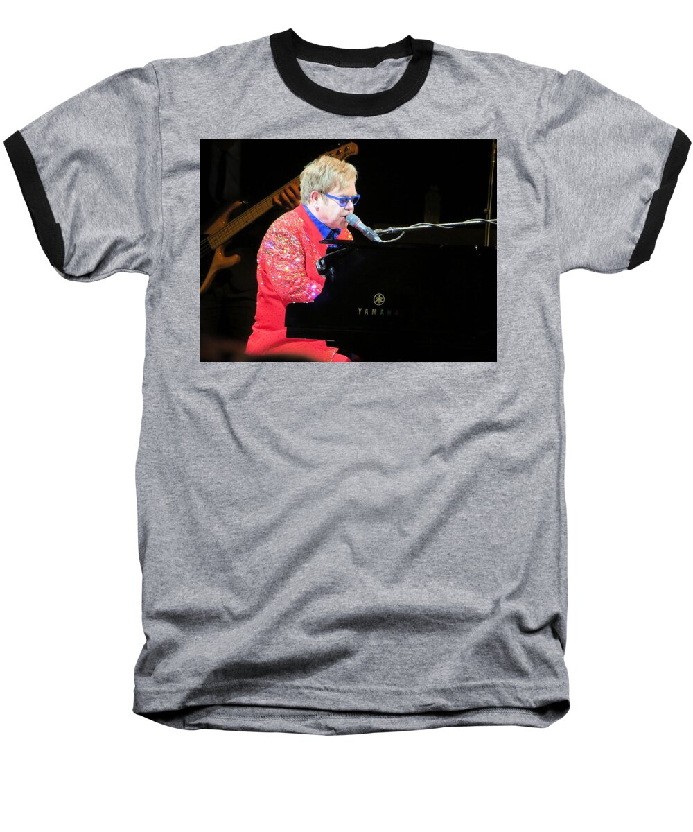 Elton John Baseball T-Shirt featuring the photograph Elton John live by Aaron Martens