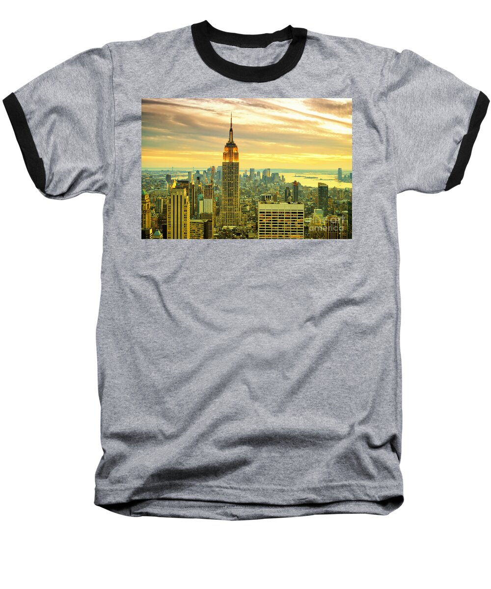 New York City Baseball T-Shirt featuring the photograph Empire State Building in the Evening by Sabine Jacobs