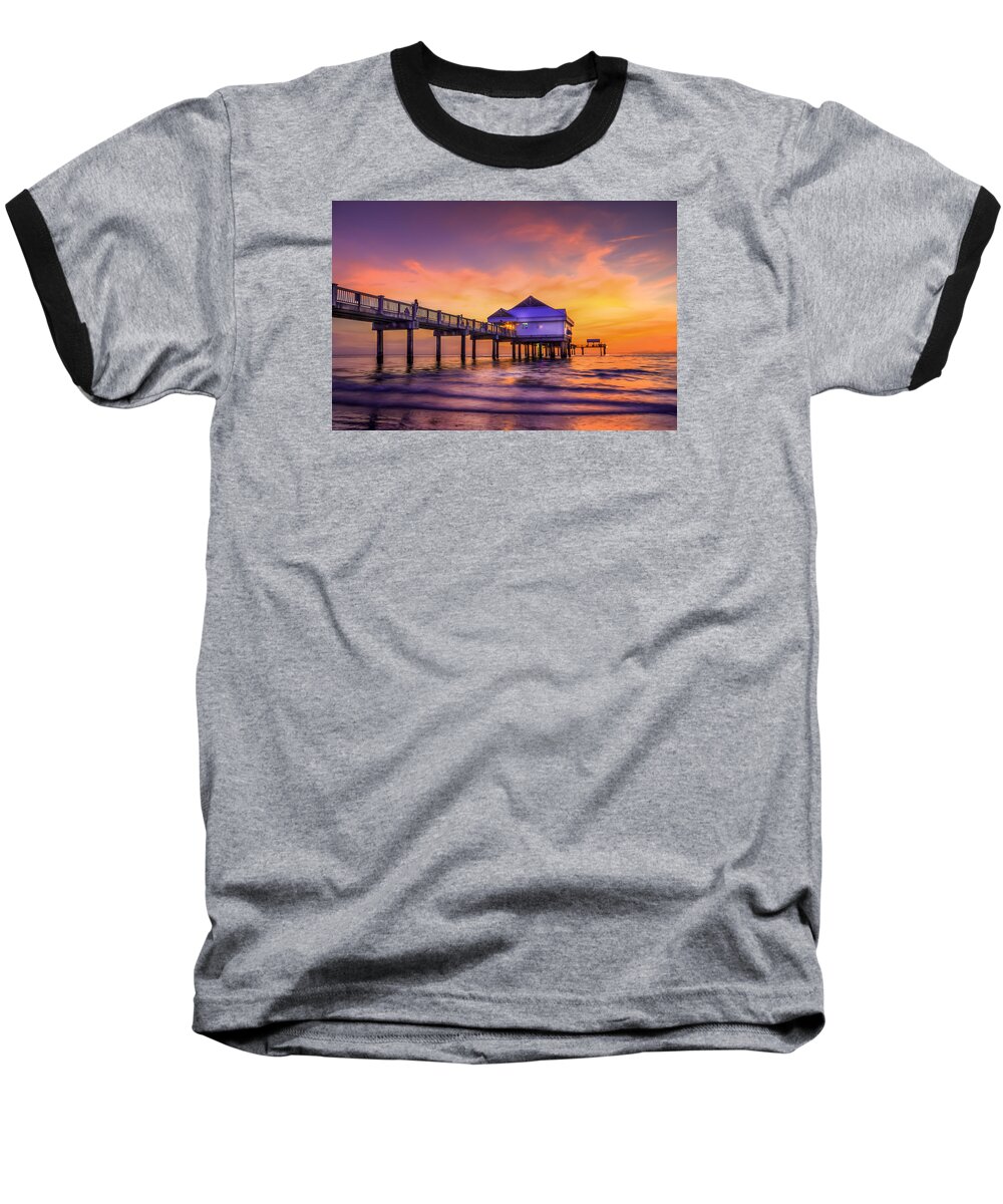 Clearwater Pier Baseball T-Shirt featuring the photograph End of the Day by Marvin Spates