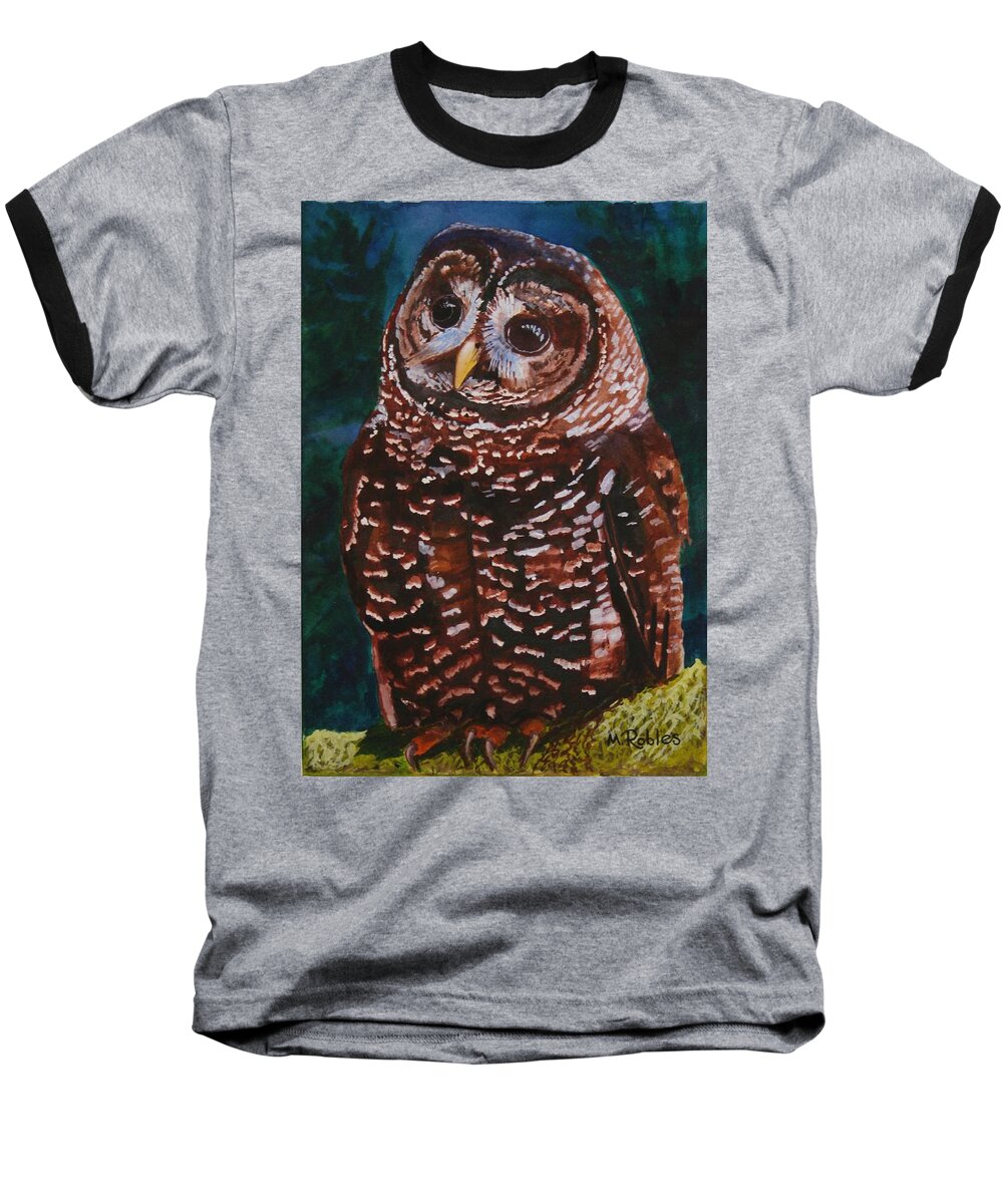 Birds Baseball T-Shirt featuring the painting Endangered - Spotted Owl by Mike Robles