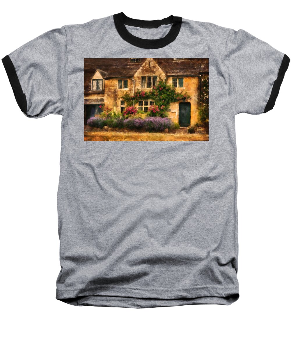 England Baseball T-Shirt featuring the painting English Stone Cottage by Diane Chandler