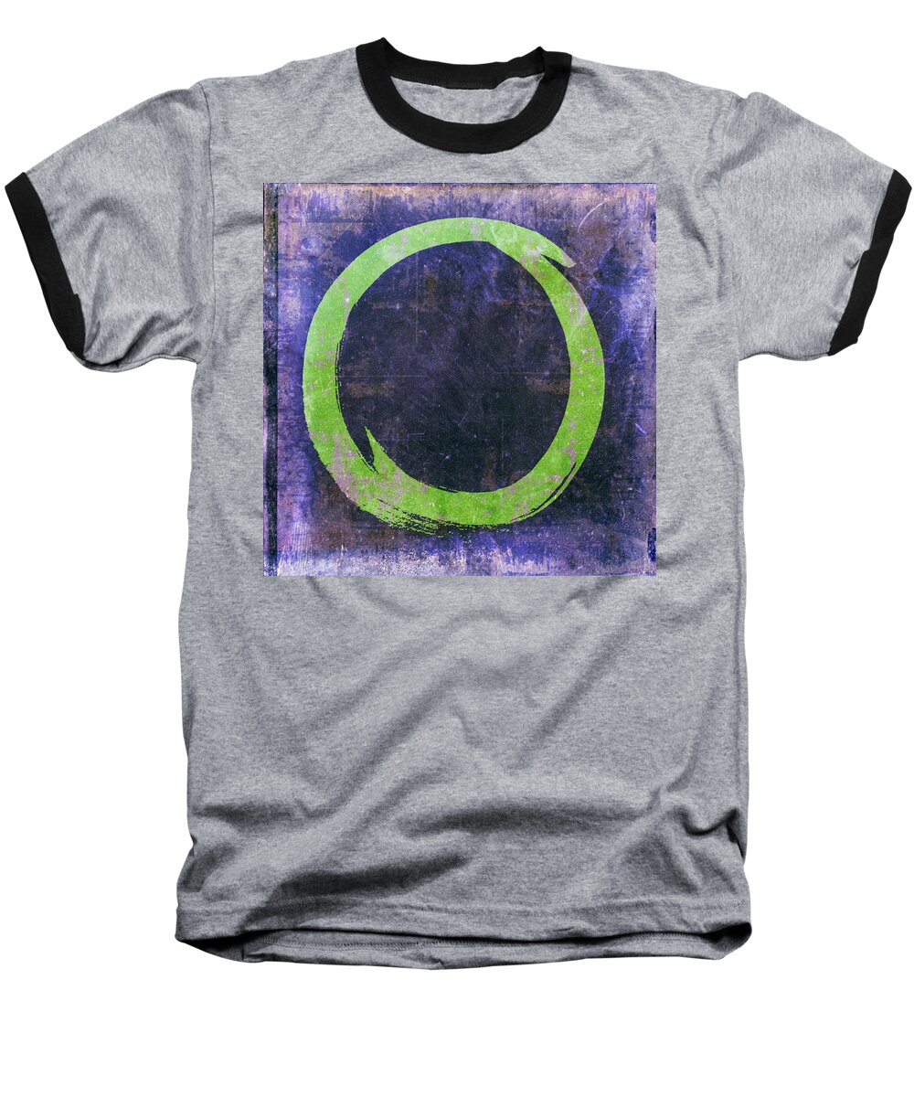 Green Baseball T-Shirt featuring the painting Enso No. 108 Green on Purple by Julie Niemela