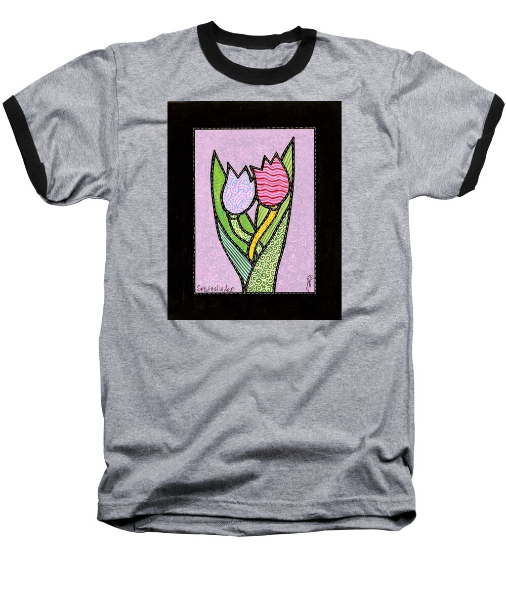 Quilt Baseball T-Shirt featuring the painting Entwined in Love by Jim Harris