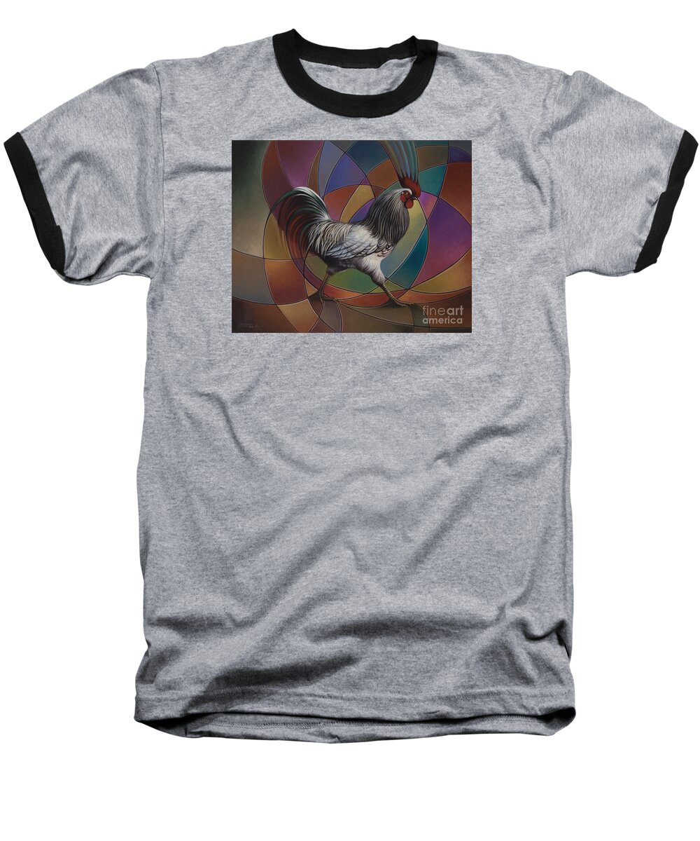 Rooster Baseball T-Shirt featuring the painting Espolones or Spurs by Ricardo Chavez-Mendez