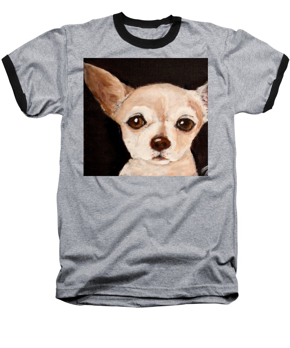 Fawn Chihuahua Close Up Baseball T-Shirt featuring the painting Ethel by Carol Russell
