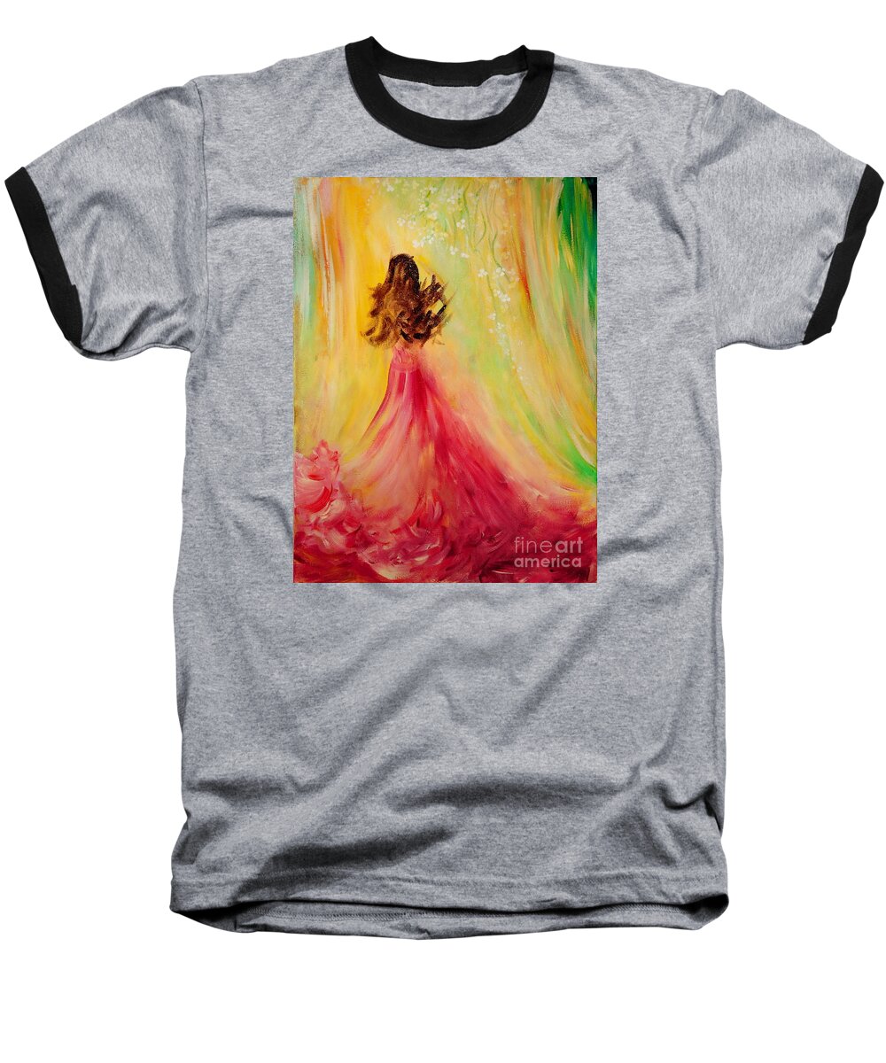 Abstract Baseball T-Shirt featuring the painting Expecting by Teresa Wegrzyn