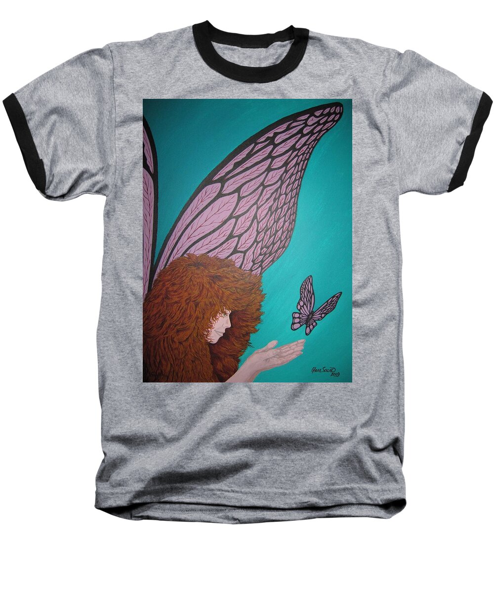 Fantasy Baseball T-Shirt featuring the painting Faerie and Butterfly by Glenn Scano