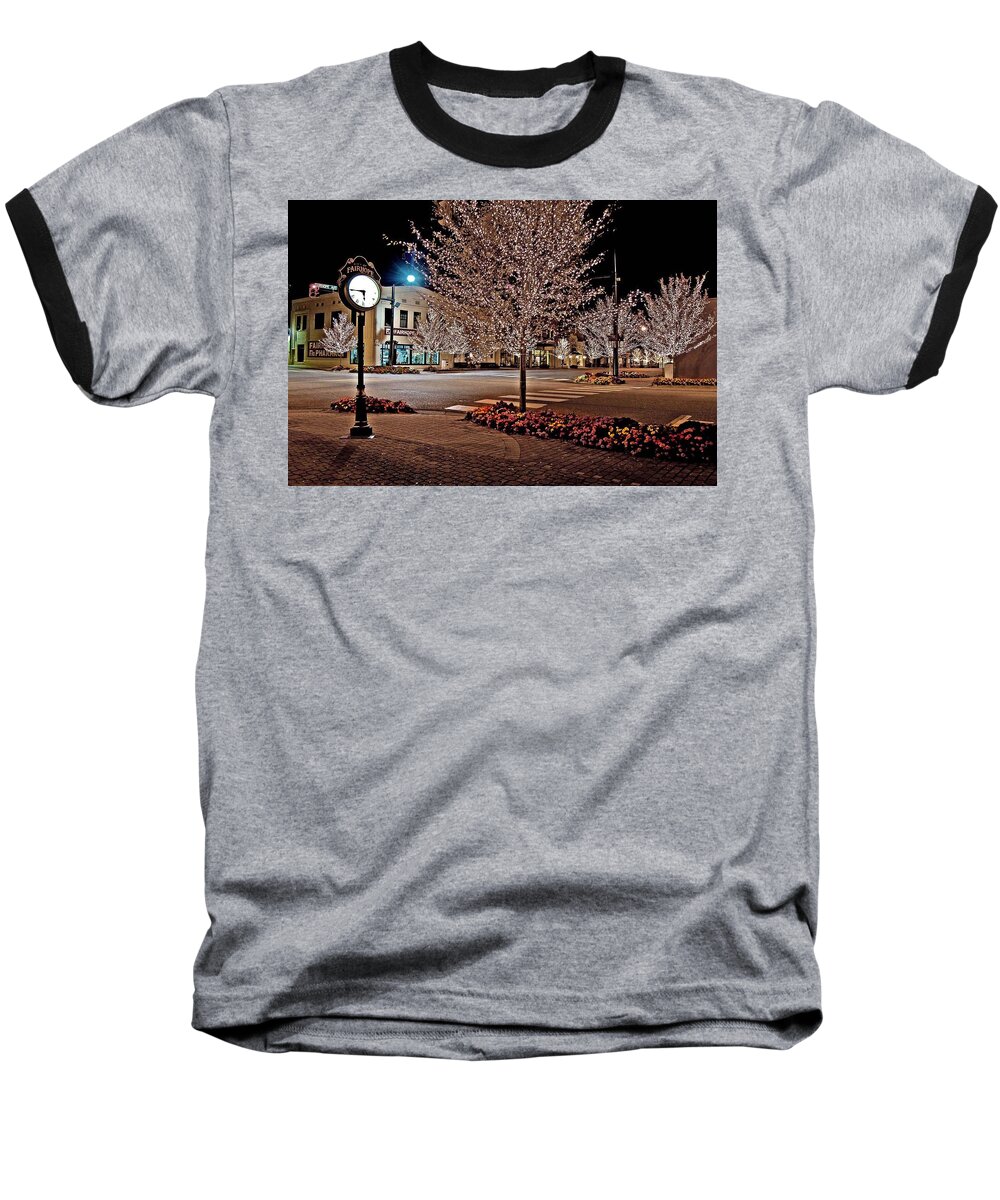 Fairhope Baseball T-Shirt featuring the photograph Fairhope Ave with Clock Night Image by Michael Thomas