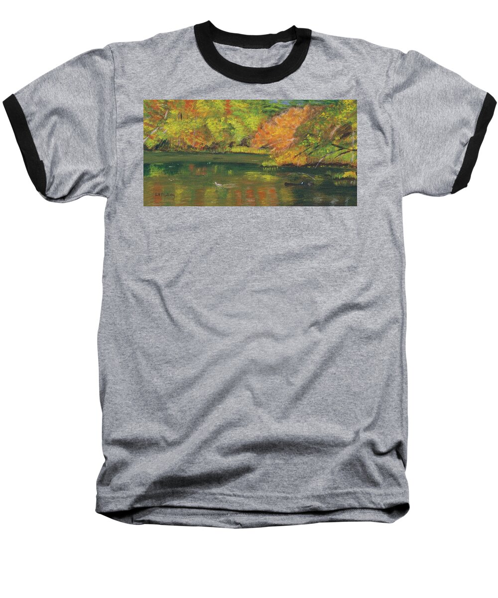 Fall Baseball T-Shirt featuring the painting Fall at Dorrs Pond by Linda Feinberg