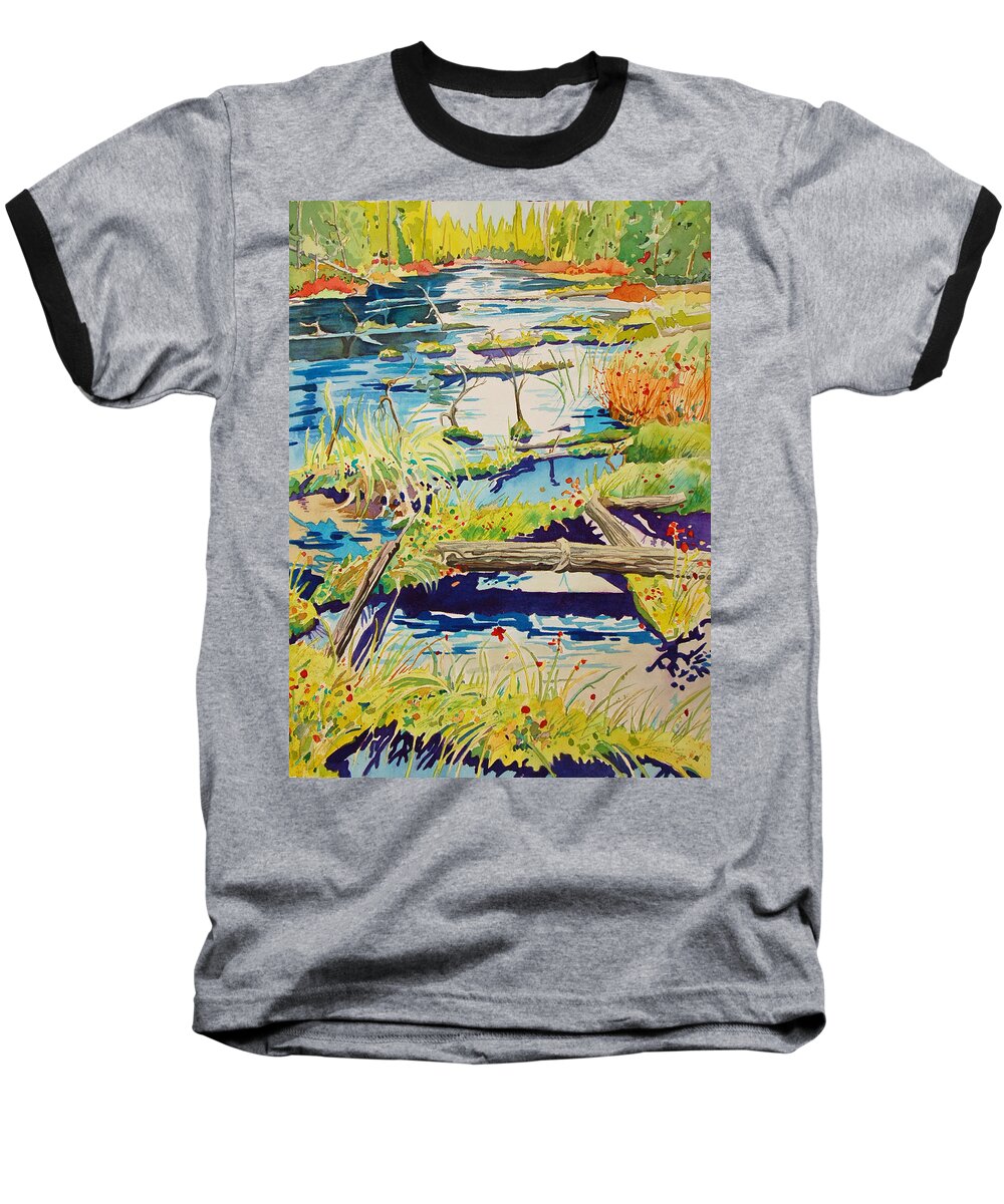 River Baseball T-Shirt featuring the painting Fall River Scene by Terry Holliday