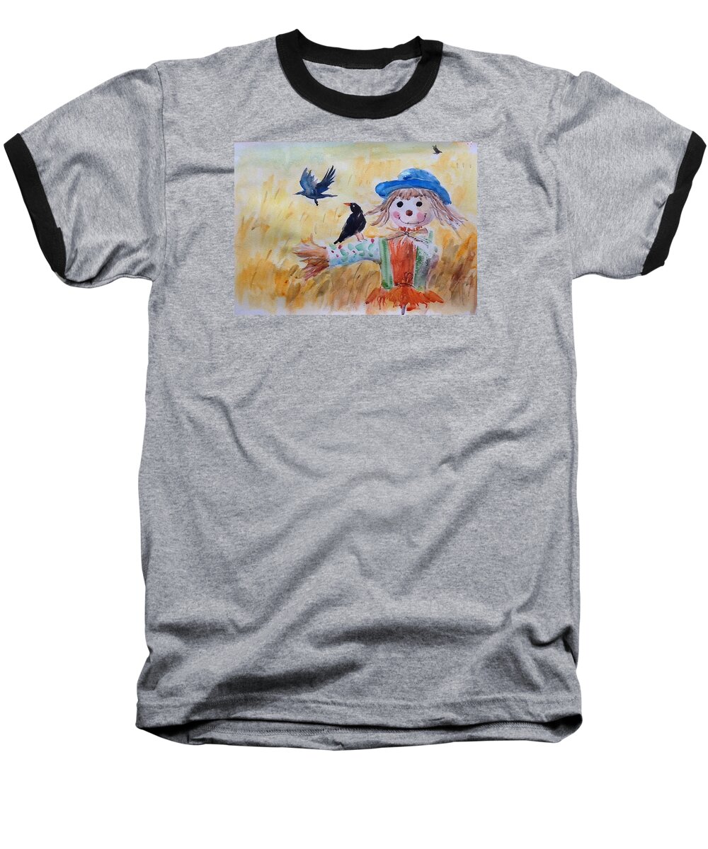 Smile Jackstraw Baseball T-Shirt featuring the painting Fall Smile by Jieming Wang