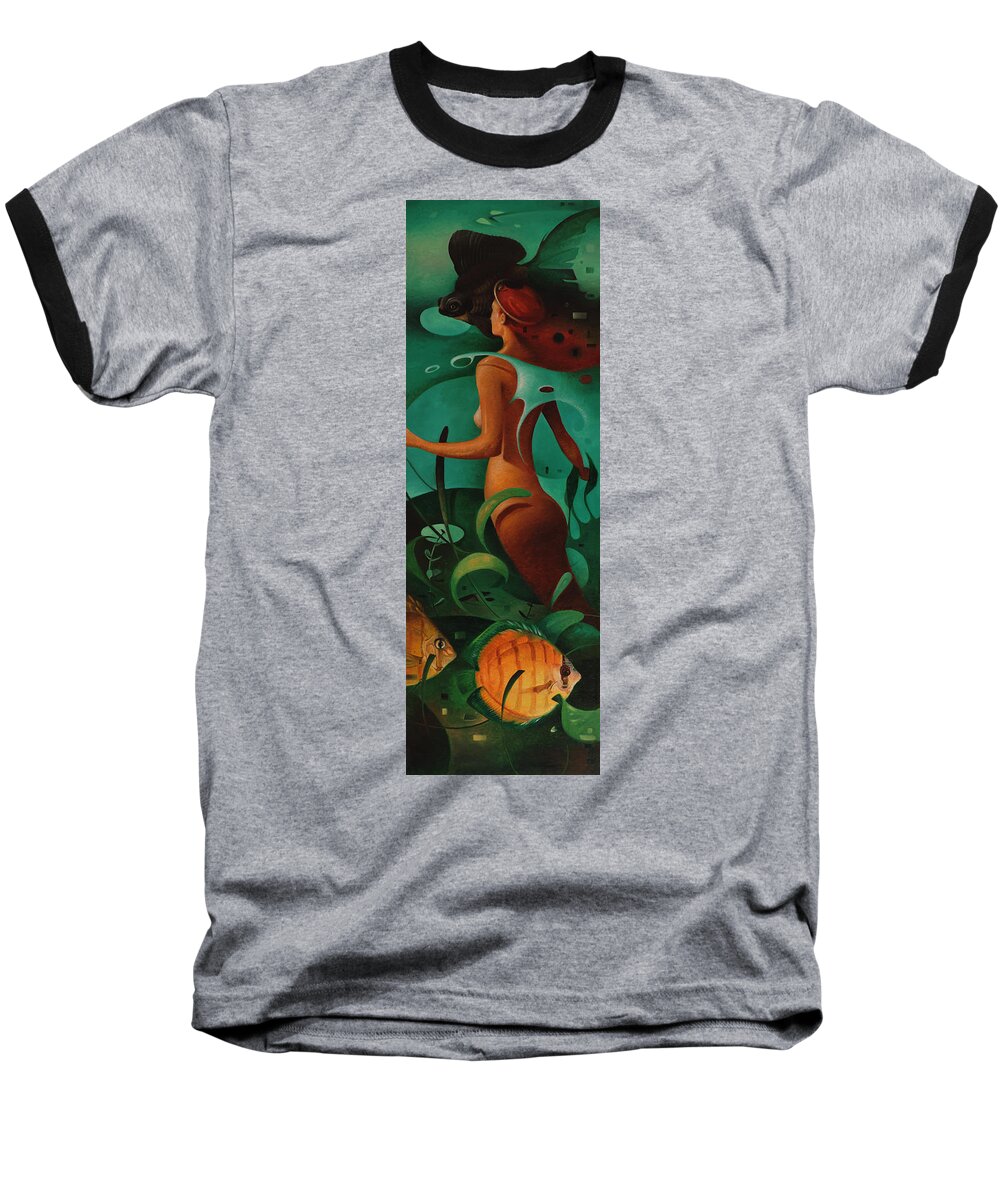 Aquarium Baseball T-Shirt featuring the painting Fantasy in a Fishbowl by T S Carson