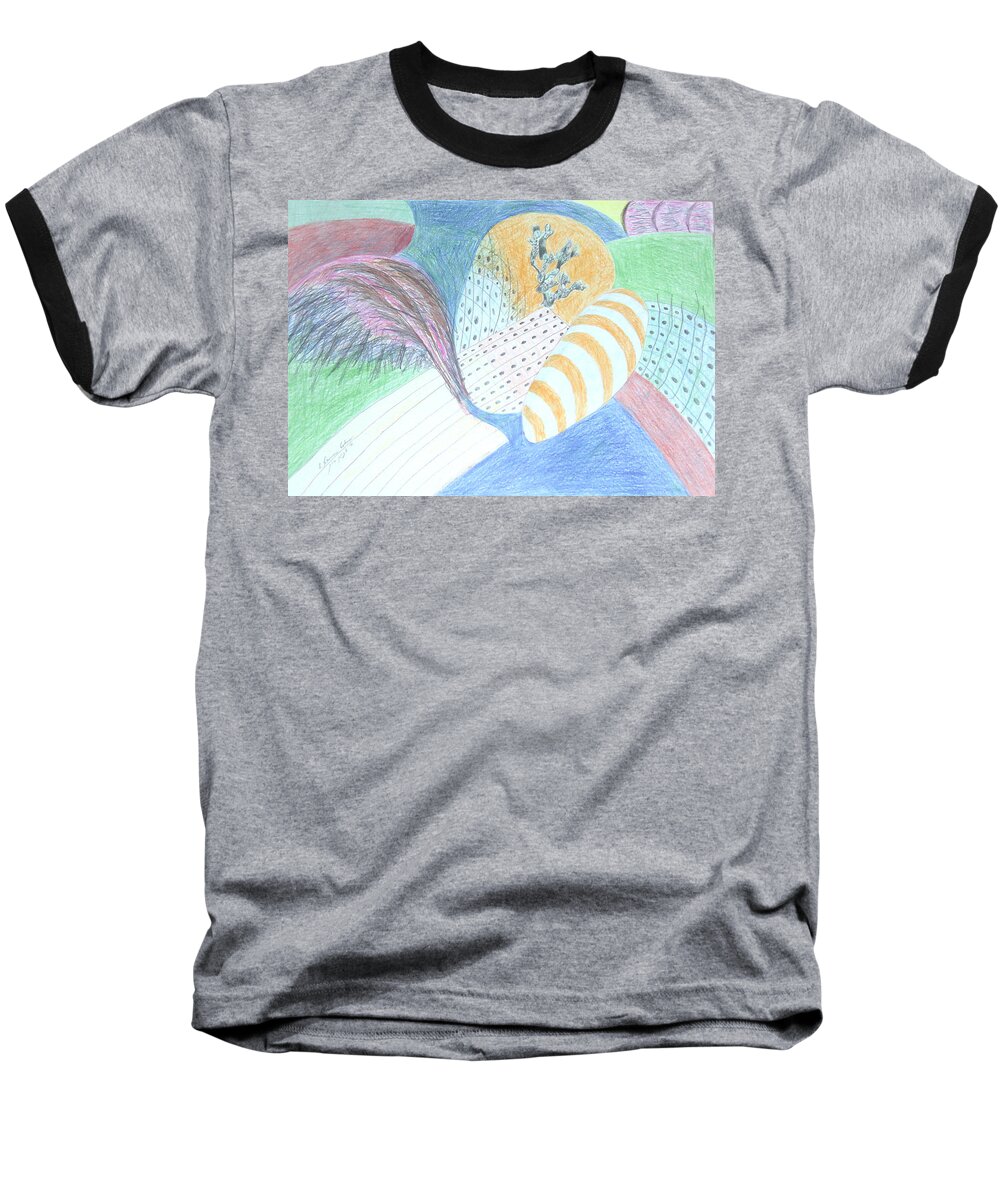 Abstract Baseball T-Shirt featuring the drawing Fantasy of Egg and Cactus by Esther Newman-Cohen