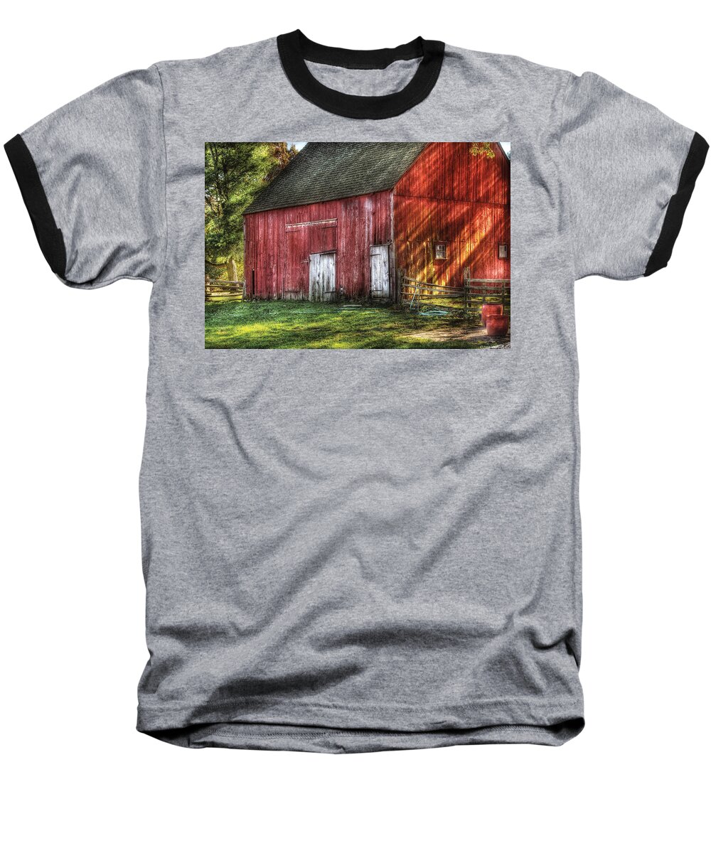 Savad Baseball T-Shirt featuring the photograph Farm - Barn - The old red barn by Mike Savad