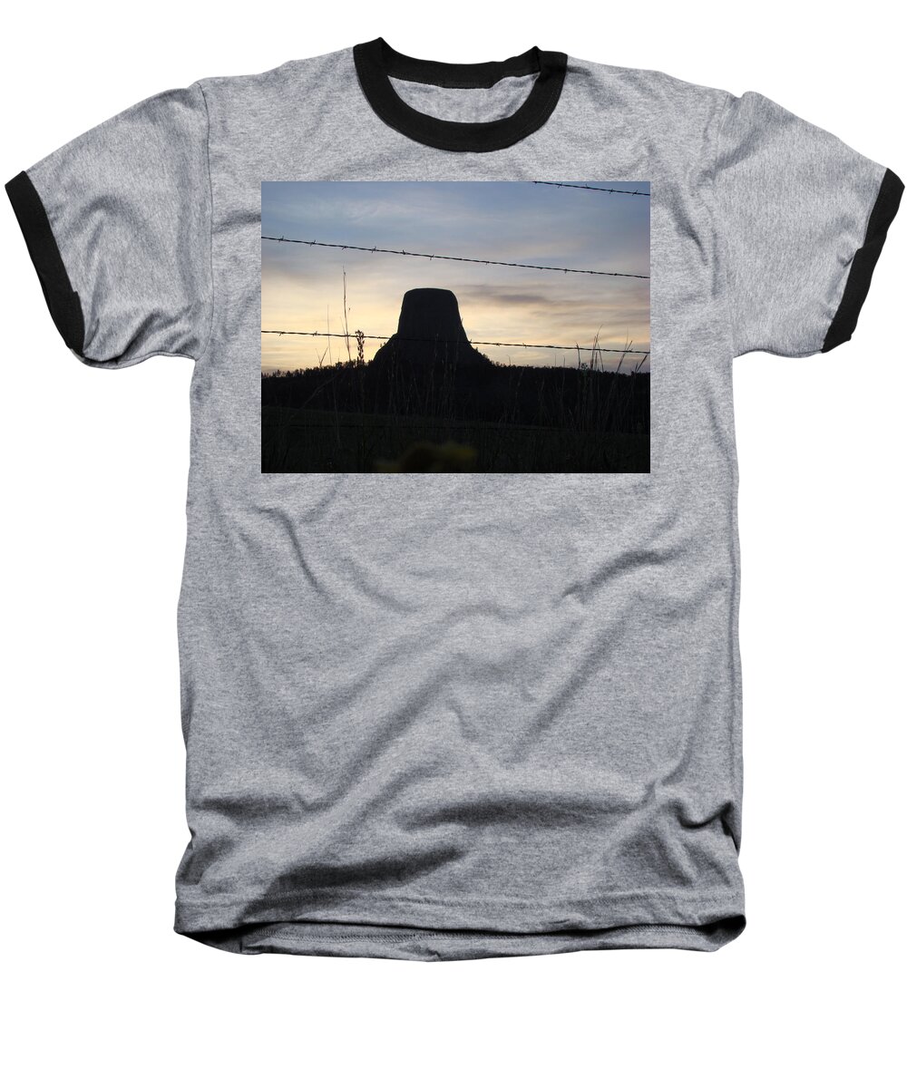 Devils Tower Baseball T-Shirt featuring the photograph Fencing Devil's Tower by Cathy Anderson