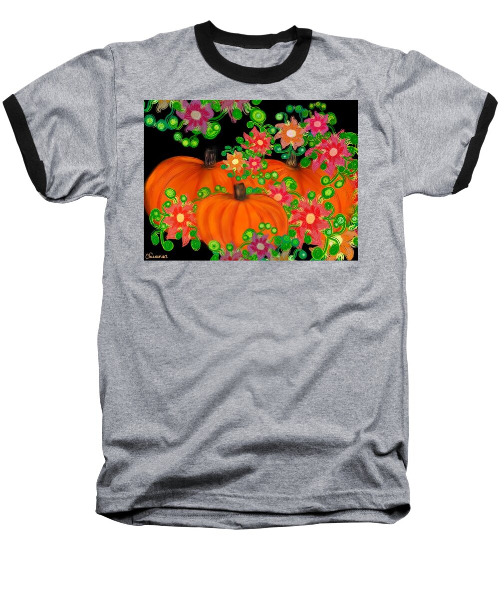 Fiesta Baseball T-Shirt featuring the digital art Fiesta pumpkins by Christine Fournier