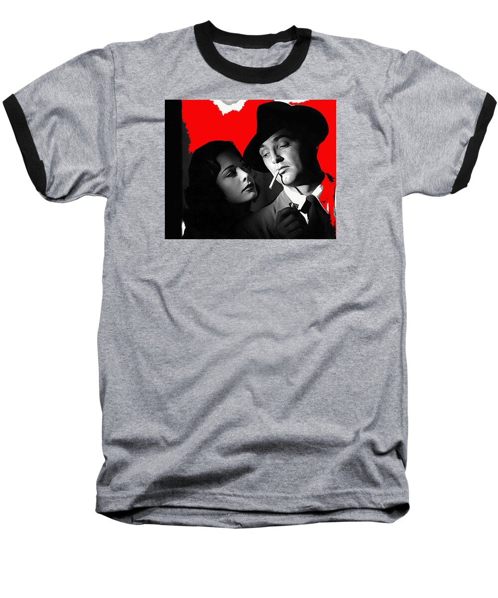 Film Noir Jane Greer Robert Mitchum Out Of The Past 1947 Rko Color Added 2012 Baseball T-Shirt featuring the photograph Film Noir Jane Greer Robert Mitchum Out Of The Past 1947 Rko Color Added 2012 by David Lee Guss