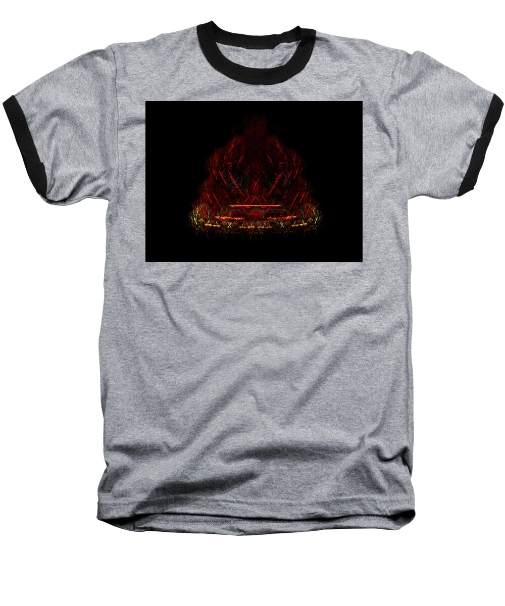 Fractal Baseball T-Shirt featuring the painting Fire Fractal with a Face by Bruce Nutting