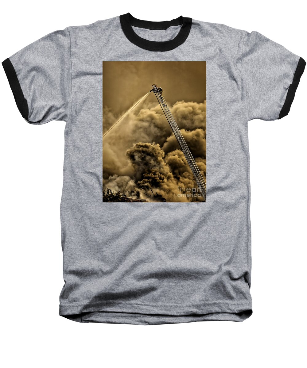 Courage Baseball T-Shirt featuring the photograph Firefighter-Heat of the Battle by David Millenheft
