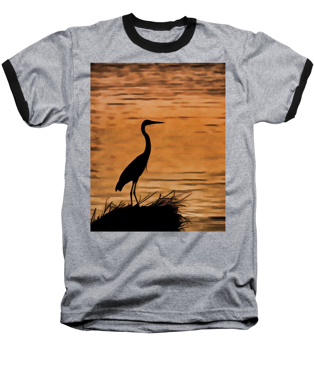 Great Blue Heron Baseball T-Shirt featuring the photograph Fishing at Sunset by Jerry Nettik