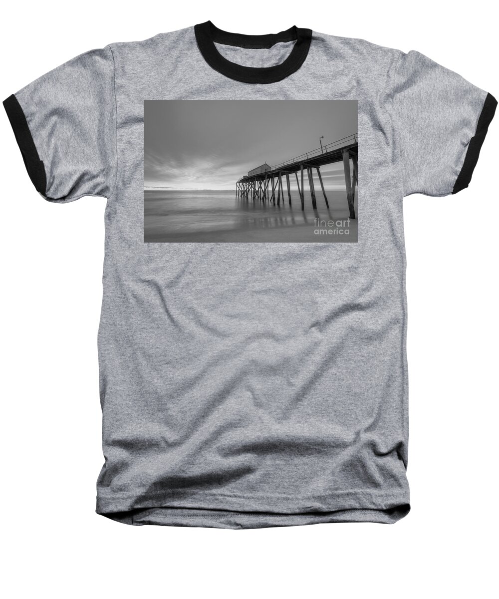 Fishing Pier Sunrise Baseball T-Shirt featuring the photograph Fishing Pier Sunrise BW by Michael Ver Sprill