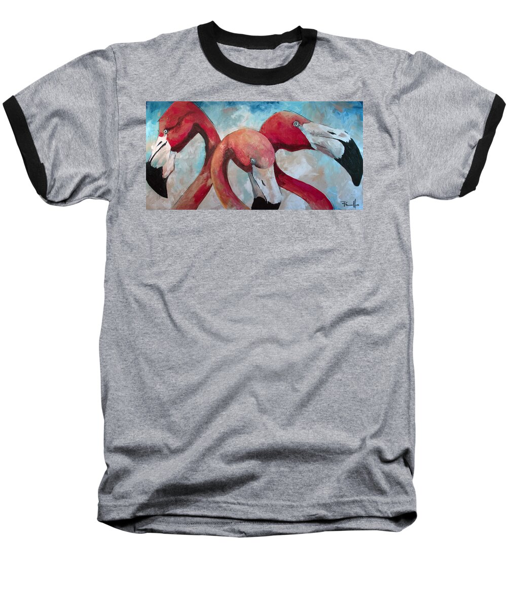 Flamingo Baseball T-Shirt featuring the painting Flaming Joes by Sean Parnell