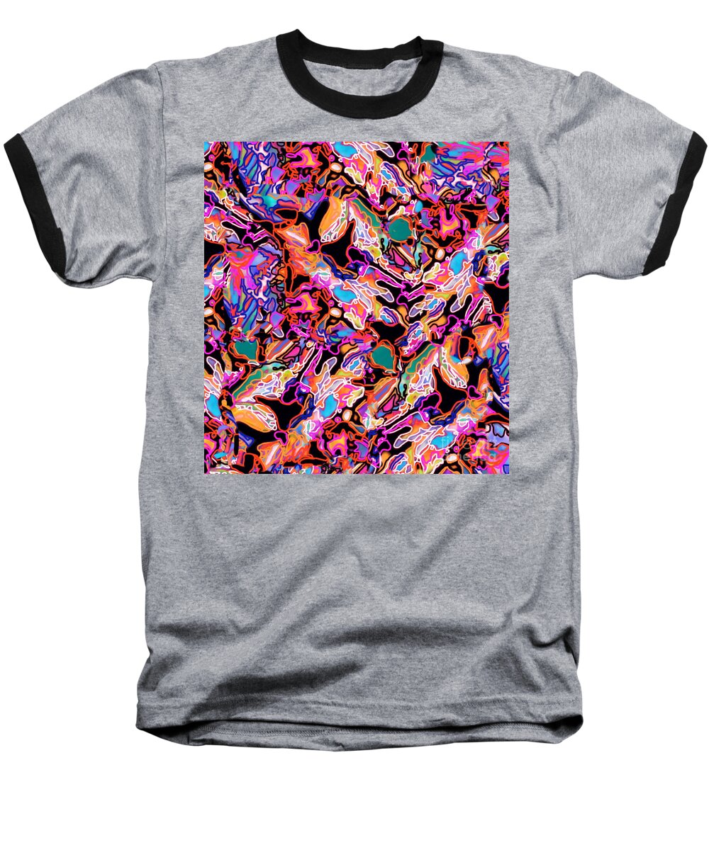 Pink Baseball T-Shirt featuring the digital art Flash Mob by Priscilla Batzell Expressionist Art Studio Gallery