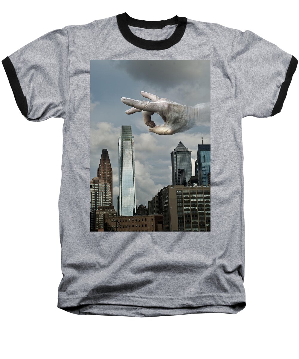 Hand Baseball T-Shirt featuring the digital art Flicking Philly by Rick Mosher
