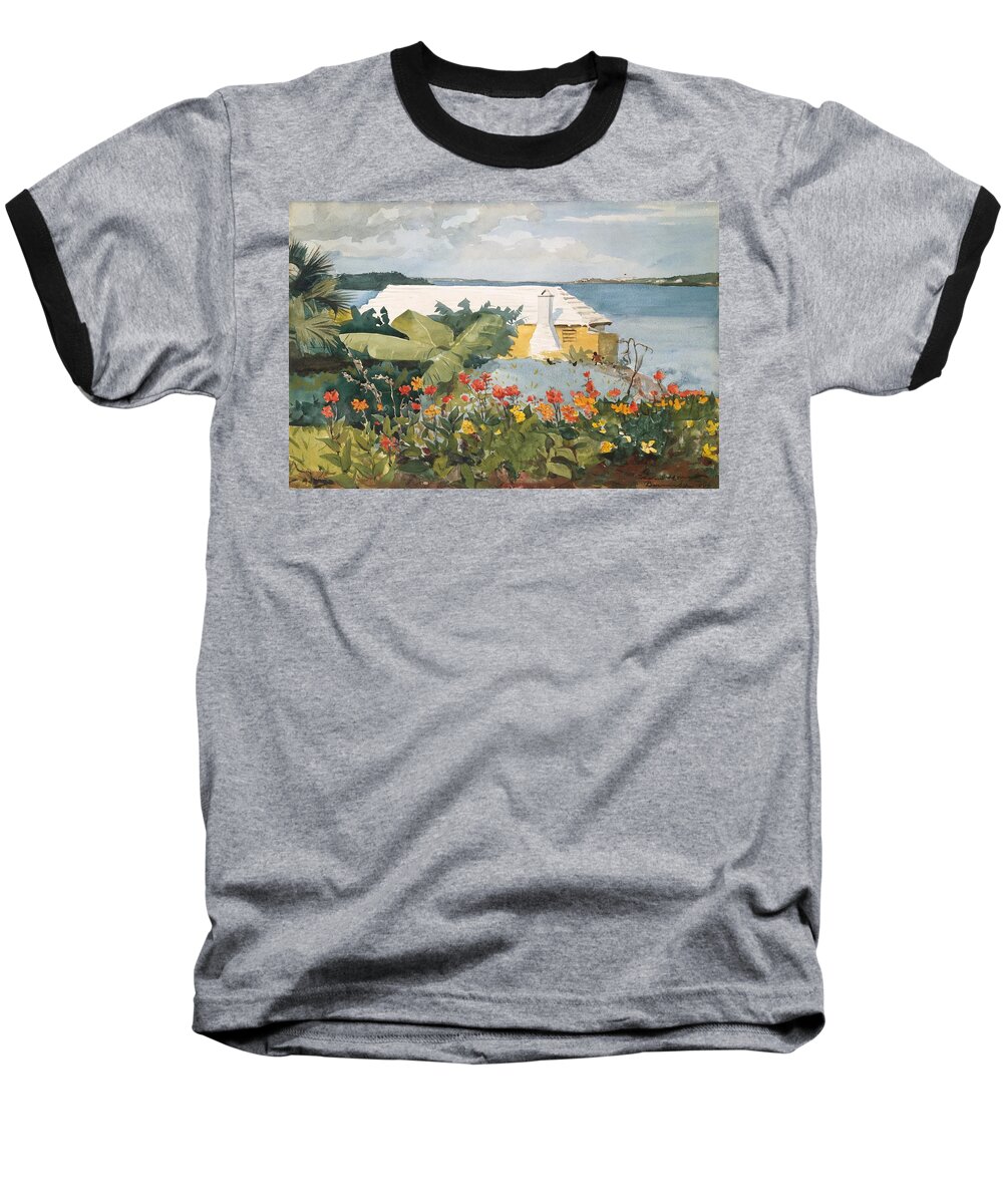Winslow Homer Baseball T-Shirt featuring the painting Flower Garden and Bungalow by Celestial Images