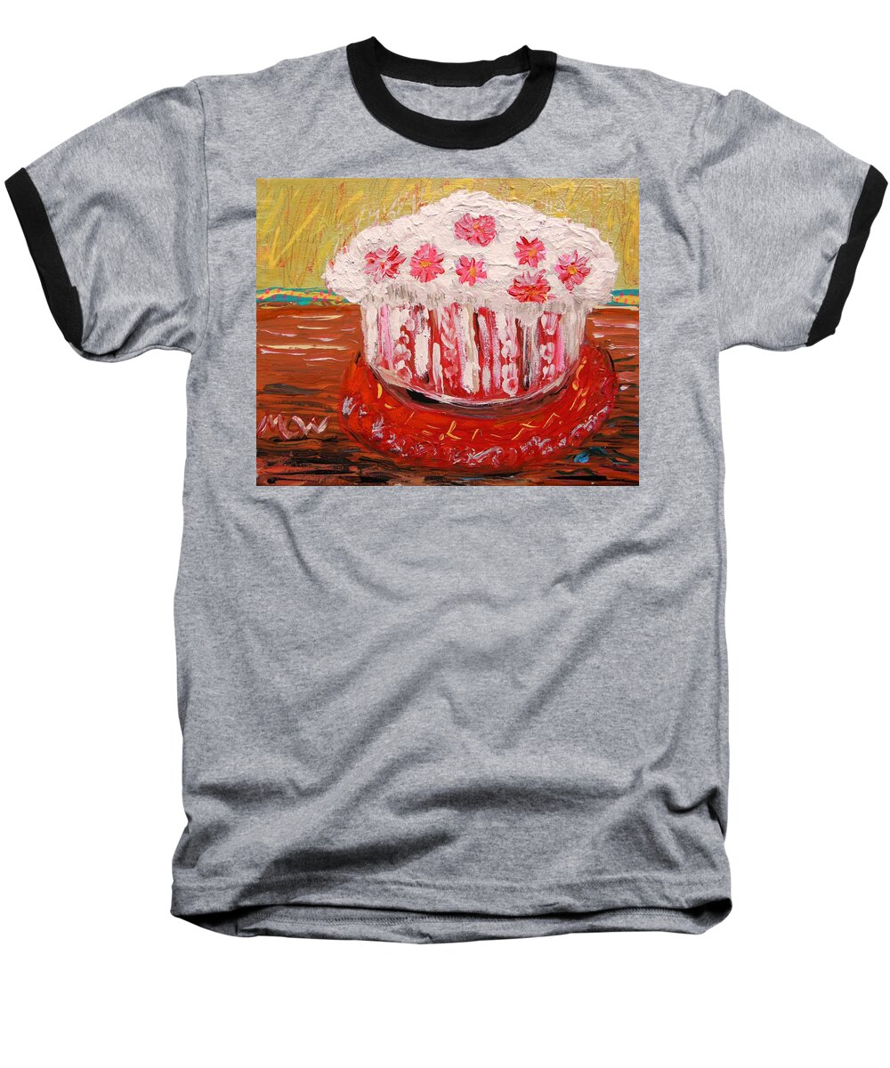 Cake Baseball T-Shirt featuring the painting Flowers in the Frosting by Mary Carol Williams