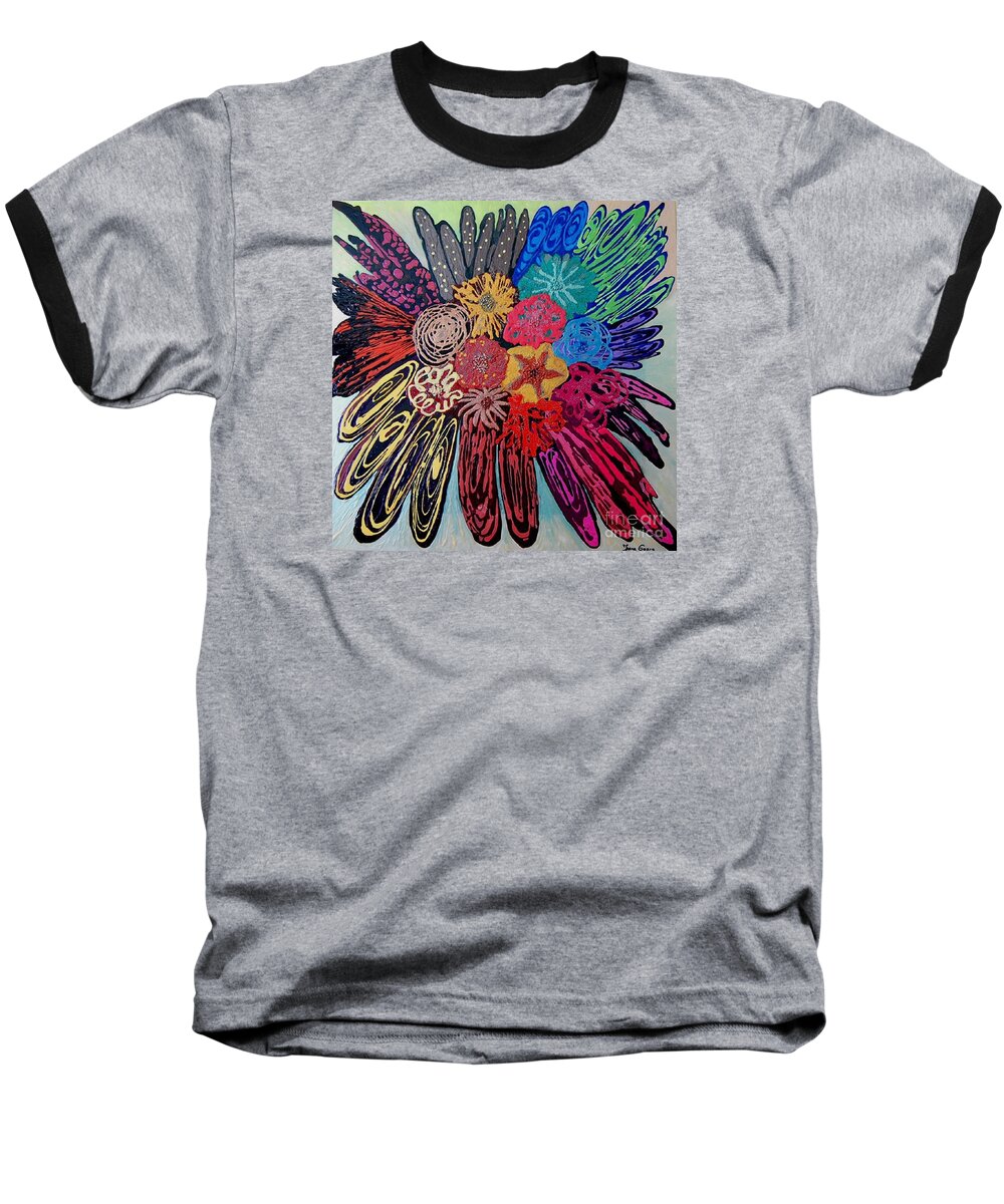 Abstract Baseball T-Shirt featuring the painting Flowers burst by Jasna Gopic by Jasna Gopic