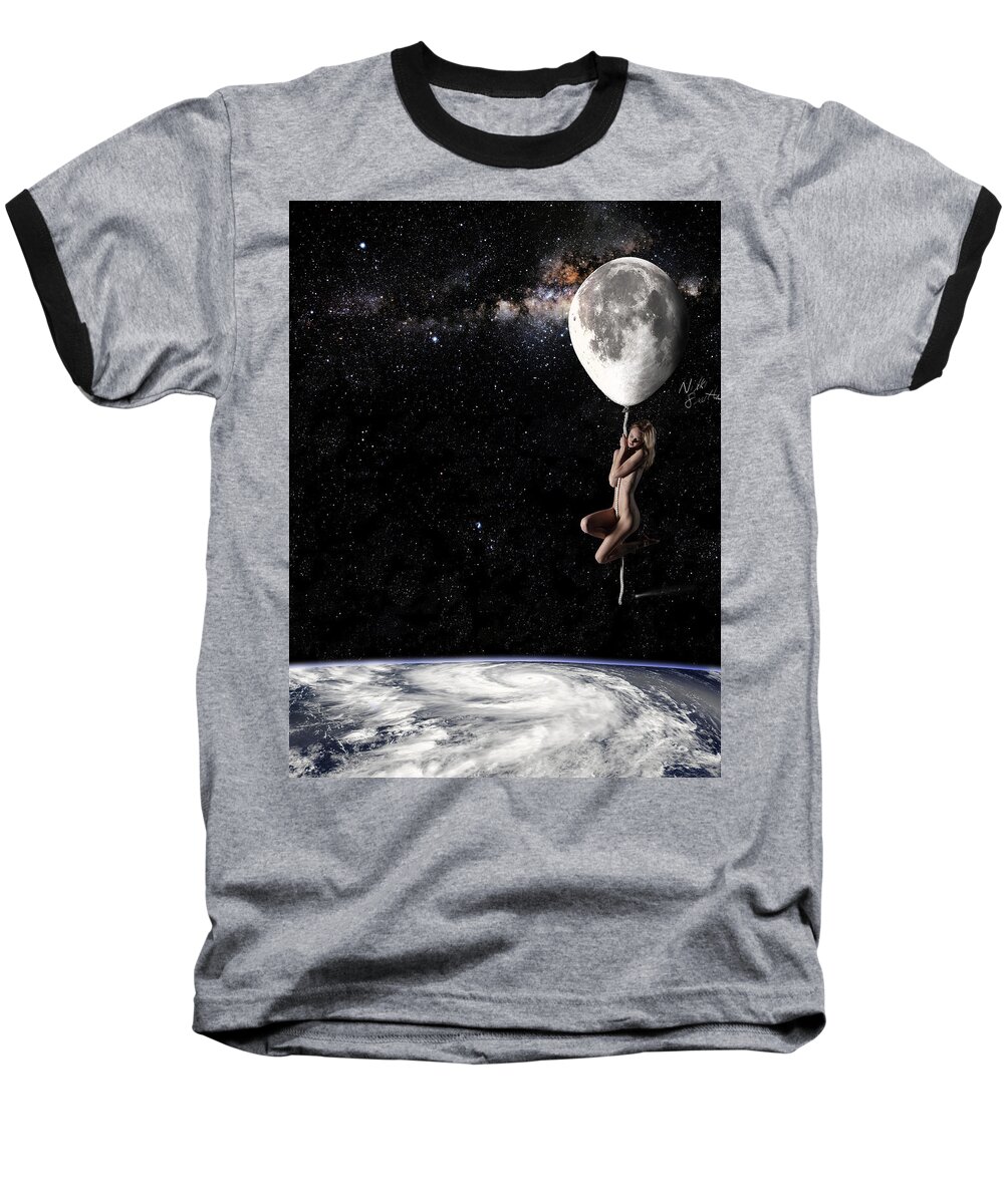 Moon Baseball T-Shirt featuring the digital art Fly Me to the Moon by Nikki Marie Smith